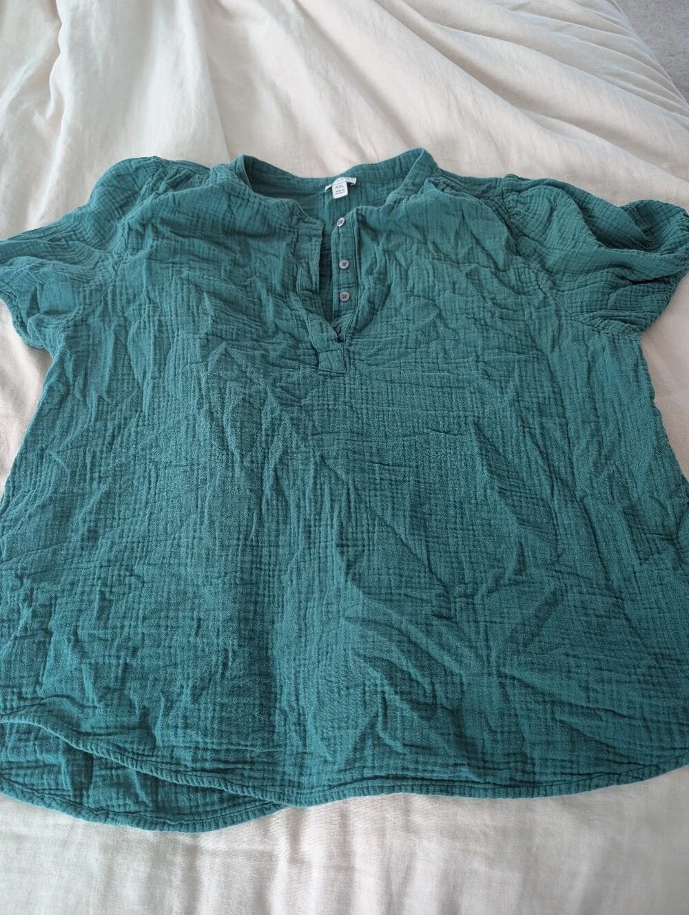 J. Crew Green Short-Sleeve Cotton gauze Top